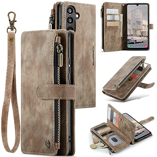 Étui pour Samsung Galaxy A34 5G antichoc marron avec support vidéo et hand strap