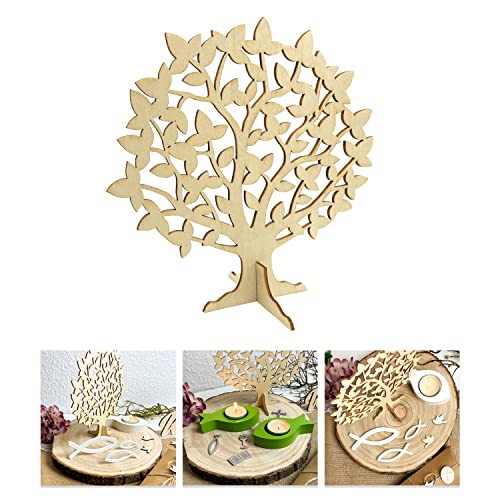 Oblique Unique Lebensbaum Natur aus Holz &ndash; 18cm Baum des Lebens Tischdeko f&uuml;r Taufe, Kommunion, Konfirmation & Firmung &ndash; Edle Holzdeko f&uuml;r Jungen & M&auml;dchen &ndash; Christliche Tischverzierung & Symbolik