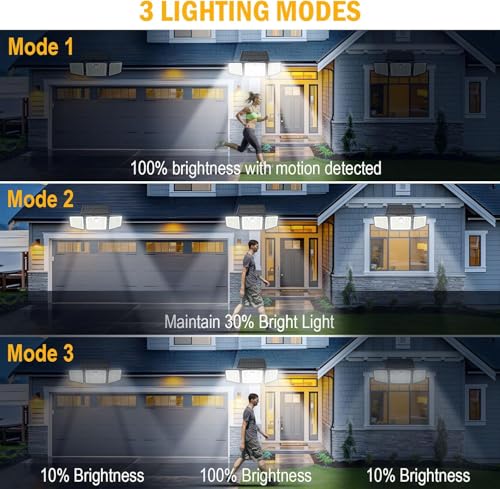 Image of 164 LED Solar Motion Sensor Light Outdoor, 3 Head 270 Wide Angle IP65 Waterproof Solar Security Wall Light with Remote Control, 3 Modes for Gate, Garden, Parking & Terrace (Pack of 1)