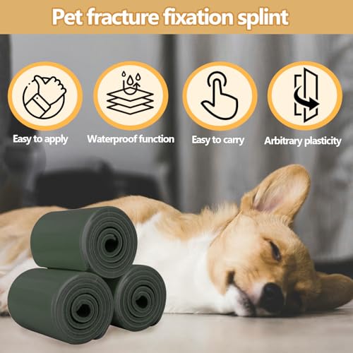 Image of Pet Fixation Splint, Pet Splint for Dogs /Cats, Polymer Foam Waterproof Hard Wearing Arbitrary Cutting Pet Leg Brace for Temporary Immobilisation of Fractures(Green, XS)