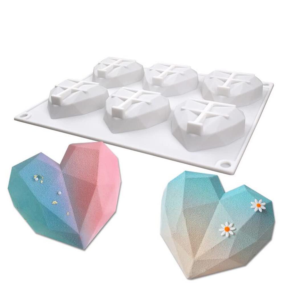 Silikonowe Mousse ciasto Formy 3D Piekarnie DIY Mydło Świece Forma, 6-otwory Diamentowy Kształt Serca