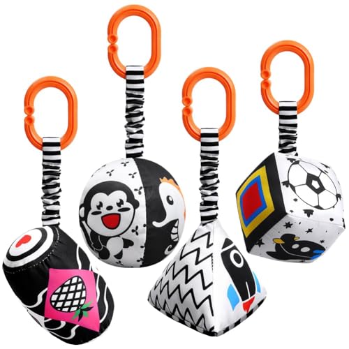 Aolso Kinderwagen Spielzeug, 4Pcs hängendes Rasselspielzeug, Kontrast...