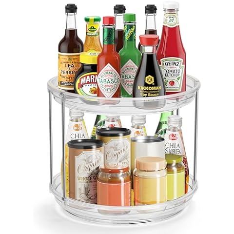 2 Tier Lazy Susan Turntable Organizer, 9.2'' Spice Rack for Cabinet, Rotating Medicine Cabinet Organizer for Condiment, Pill Bottle, Kitchen Pantry, Countertop, Bathroom, Makeup Organizer Cover