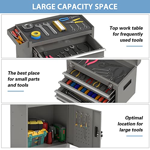 Image of 5-Drawer High Capacity Rolling Tool Chest, Removable Toolbox on Wheels Organizers, Lockable Tool Box Tool Storage Cabine with Drawers and Wheels for Workshop and Warehouse (Grey)