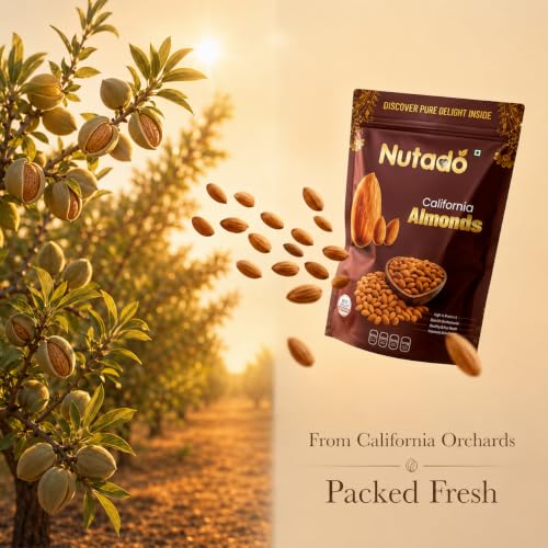 Image of NUTADO Premium California Almonds 200g | Whole Natural Badam Giri | High Protein, High Fibre & Vitamin E | Crunchy Healthy Dry Fruits | Daily Nutrition