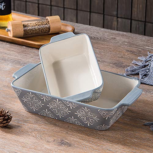 Baking Dish Ceramic Baking Pan Grey Casserole Dish Rectangular Baking Set 2pcs Bakeware Sets Lasagna Pan Baking Dishes
