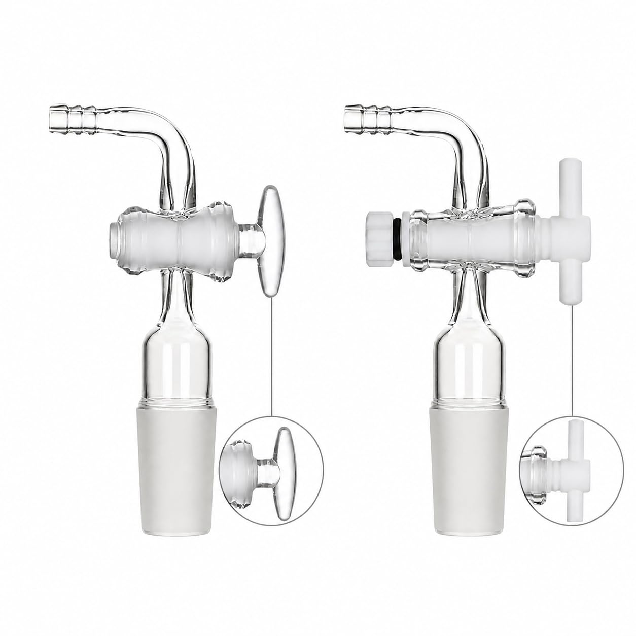 90-Grad Glas Vakuum-Einlassadapter Schlaucholive Schliff-40# Glashahn