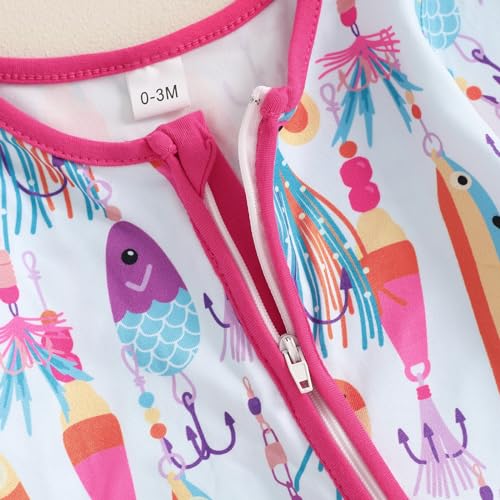 Newborn Baby Boy Girl Fall Winter Clothes Long Sleeve Fish Print Zipper Jumpsuit Romper One Piece Fishing Outfit 0-12M4