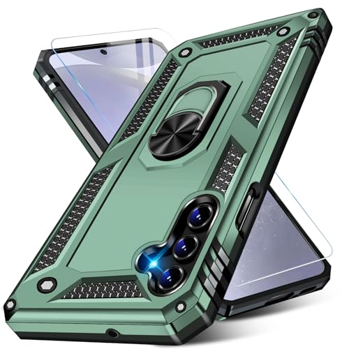 Image of for Samsung Galaxy S24 Case with Screen Protector, Military Grade Rugged Shockproof Heavy Duty Galaxy S24 5G Protective Cover for Samsung S24 5G Magnetic Ring Kickstand Phone Case (Green)