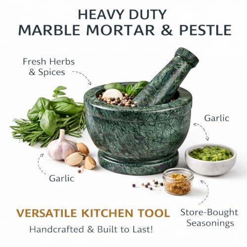 Image of Granite Green Marble Mortar and Pestle Set for Kitchen 4 Inch | Okhli Musal | Khalbatta | Silbatta I Imamdasta Used for chutneys, pastes, and medicines.