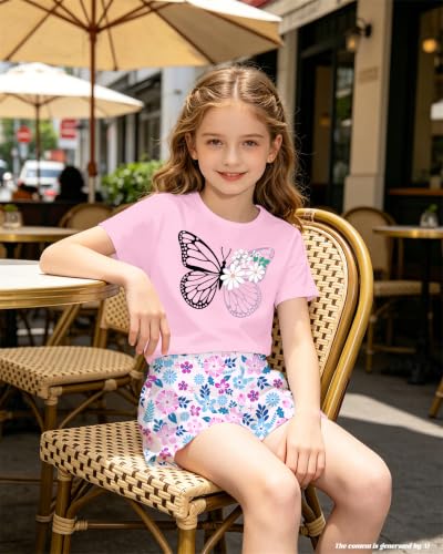 Image of Bestuline Girls Summer 2 Piece Outfits,Basic Short Sleeve Top & Shorts Set with Side Pockets,4-14Y