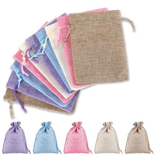DOPENSPI 15PCS Burlap Gift Bags with Drawstring, 4x6 Inch Colorful Small Gift Bag Reusable Rustic Gifts Favor Bags Jute Bag with Drawstring Jewelry Coin Storage Pouch for Gifts Party Favor DIY Craft