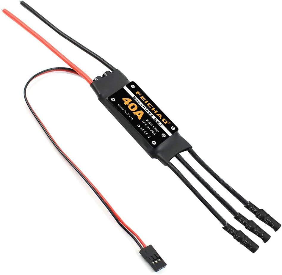 FEICHAO 40A Brushless ESC 2-4S Speed Controller with 5V 3A BEC for Fixed Wing DIY RC Multi-axis Aircraft Drone Helicopter (4Piece, Long Cable)