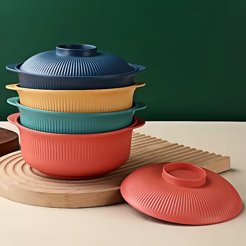 3-Piece Food Storage & Serving Bowls with lids Set and Handles – Microwave & Refrigerator Safe, Durable Food Grade Material – Dining Table Container for Curry, Snacks, Fruits, Salads-image-30