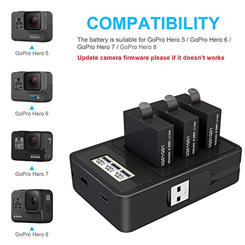 2 Pack Replacement Battery for Gopro Hero 8 Quick Charger Accessories with Digital Monitor 1800mAh Batteries Compatible with GoPro Hero 8 Black Hero 7 Black Hero 6 Black Hero 5 Black by TOMSHEIR - Image 2