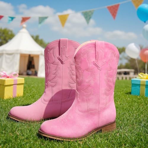 Image of Motasha Girls Cowgirl Boots Unisex-Child Mid Calf Glitter Toddler Cowboy Boot Little Big Kids Western Riding Shoes