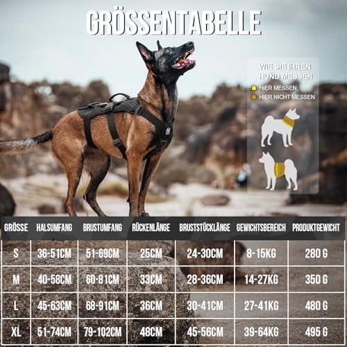 OneTigris Hundegeschirr, T-Bone Taktisches Geschirr mit 2 Griff Ausbruchsicher Einstellbar Brustgeschirr für Hunde Jagd Wandern Trainierung Spaziergang Outdoor-Aktivitäten (Schwarz, L)