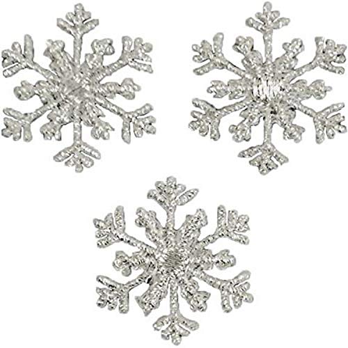 Expo International Christmas Small Branch Snowflake Iron-on Applique Trim Embellishment, Silver, 3-Pack
