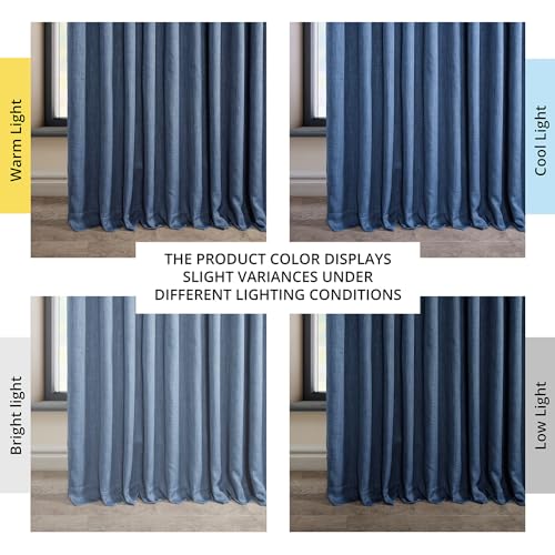 Image of HPD Half Price Drapes - Faux Linen Curtains for Living Room (1 Panel) - 100W X 96L - Extra Wide Textured Room Darkening Curtains for Bedroom 96 Inches Long - Drapes for Home Decor, Denim