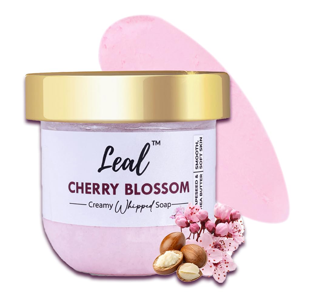 Leal Cosmetics Whipped Soap, Cherry Blossom Bath Cream Soap, Body Wash for Moisturizing Skin with Shea Butter & Grapeseed Oil, Body Cleanser for Men & Women - 160 gm