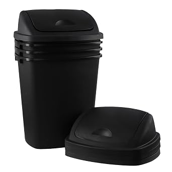 18 Gallon Large Plastic Trash Can Swing Top Lid, Set of 4 Swing Lid Garbage Bins for Kitchen, Black