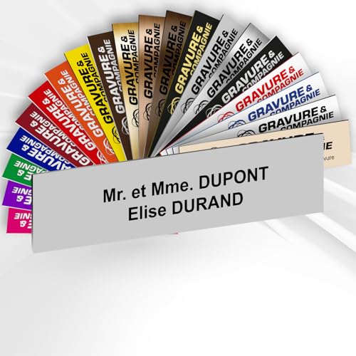 Plaque Boîte aux Lettres Personnalisable De 1 À 3 Lignes – Nom Gravé – Adhésive PVC – 10 x 2,5 cm (Gris Mat)