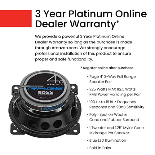 Image of BOSS Audio Systems BE423 4 Inch Car Speakers - 225 Watts of Power Per Pair, 112.5 Watts Each, Full Range, 3 Way, Sold in Pairs