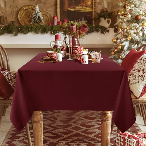 Image of sancua 2 Pack Burgundy Tablecloth 60 x 84 Inch, Rectangle 4 Feet Table Cloth - Stain and Wrinkle Resistant Washable Polyester Table Cover for Dining Tables, Buffet Parties and Camping