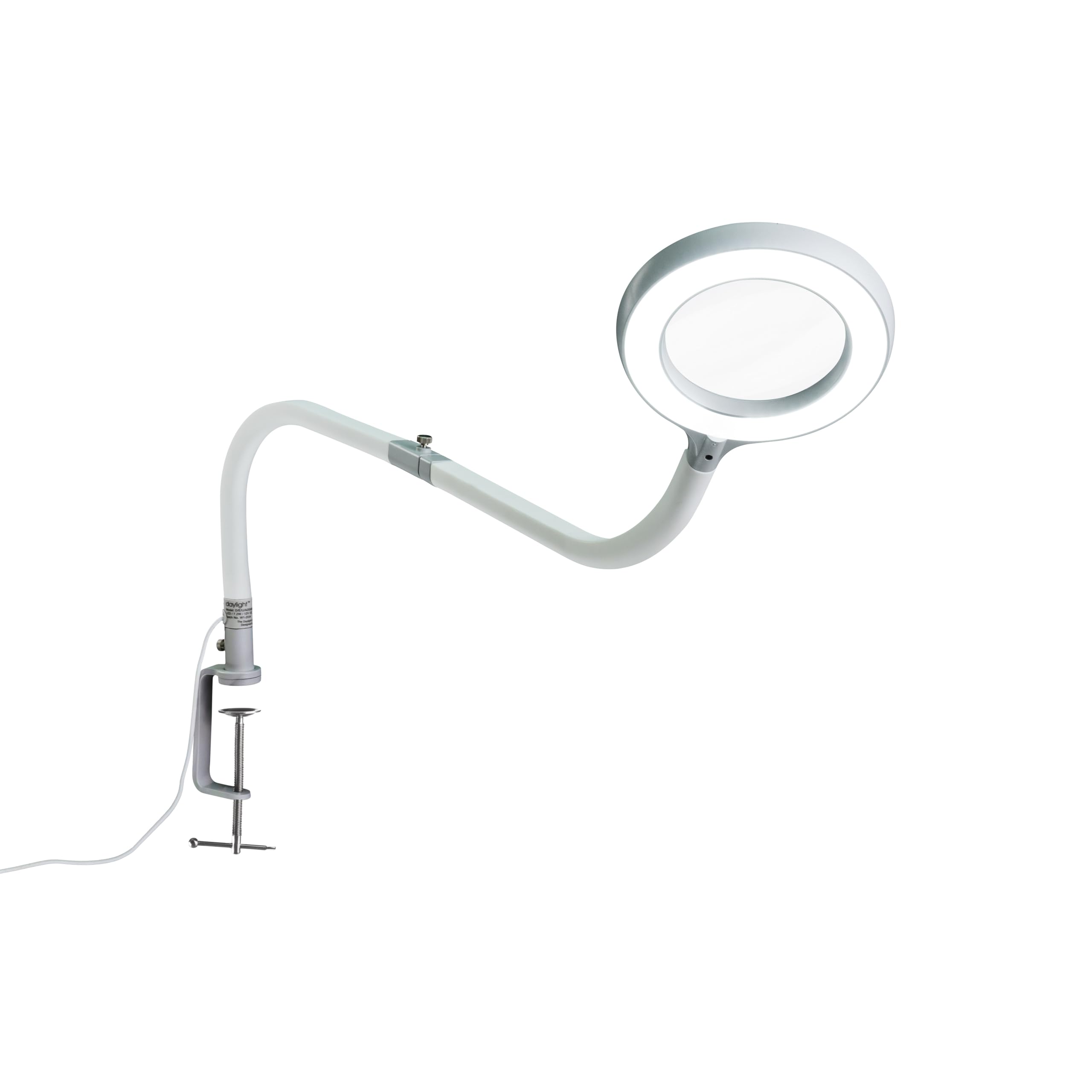 Daylight Lampe loupe Portable Omega 3.5 avec LED lumière du Jour 6000 K, grossissement 2,25x, 4 Niveaux de luminosité, Bras Flexible en Silicone, Sac Inclus