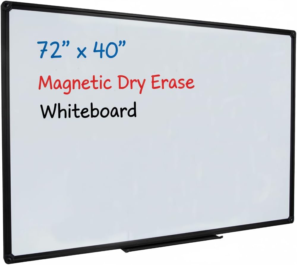 72" x 40" Inch Extra Large Magnetic Whiteboard, Black Aluminum Framed Wall Mount Dry Erase Board for Office, Classroom, Home, Premium for Presentations, Planning & Collaboration