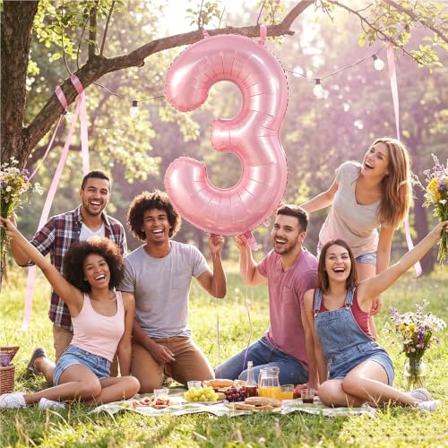 Image of Number Balloons Pink Party Balloon - Giant Number 3 Balloon, 40 Inch Large Balloon, Birthday Decorations for Women, Birthday Balloon for Anniversary Baby Shower Princess Party Decorations