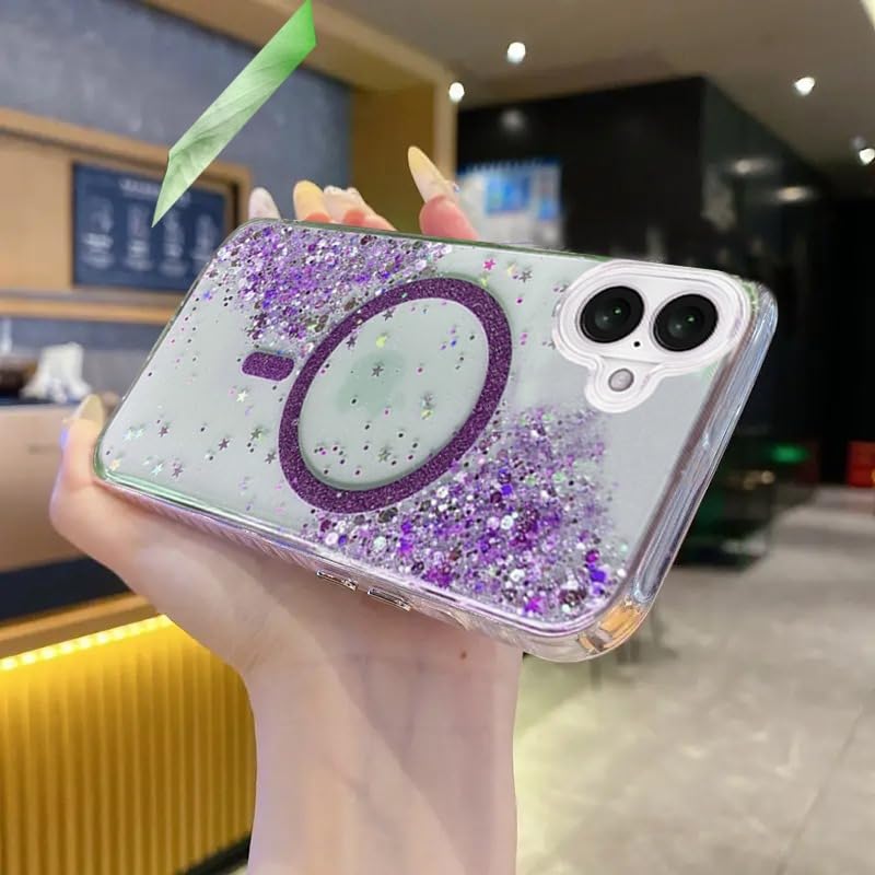 Image of mobistyle Glitter Cover Case for iPhone 16 | 6.1-Inch Compatible with Mag-Safe, Shiny Cute Bling Sparkle for Women and Girls Phone Cover iPhone 16 (Purple)