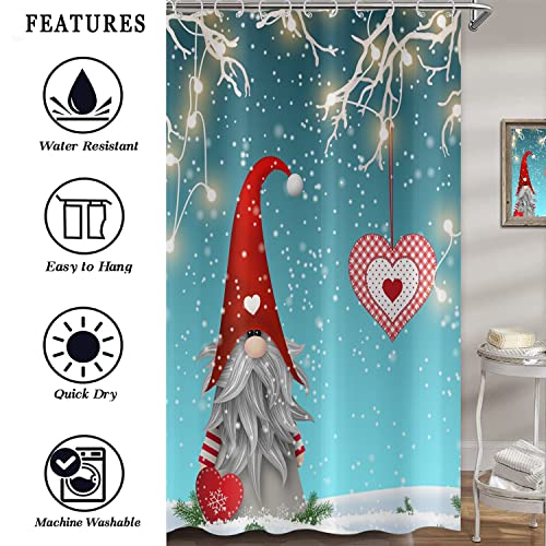 Asdcxz Christmas Shower Curtain Xmas Gnome Let It Snow Merry Christmas Holiday Lovely Heart Bathroom Decor Waterproof Fabric With Hooks #TOP4