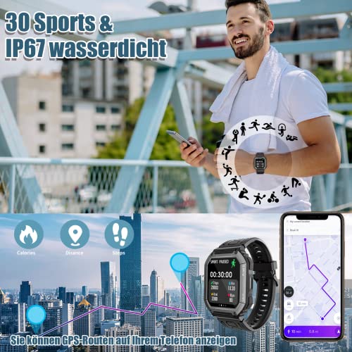 Smartwatch Herren mit Telefonfunktion 1,8" DIY HD Voll Touchscreen Armbanduhr 30 Sportmodi Fitness Tracker IP67 Wasserdicht Sportuhr mit Schlafmonitor Schrittzähler Message Reminder (Schwarz) - Image 5