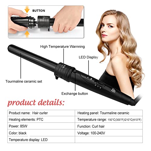Foto von Lockenstab 5 in 1- Lockenstab Große und Kleine Locken Set, LCD Keramikbeschichtung Multifunktions Austauschbare Welleneisen mit Handschuhe Lockenwickler Kit für Beach Waves