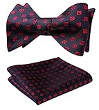 SetSense Men's Floral Jacquard Wedding Party Self Bow Tie Pocket Square Set Red / Blue