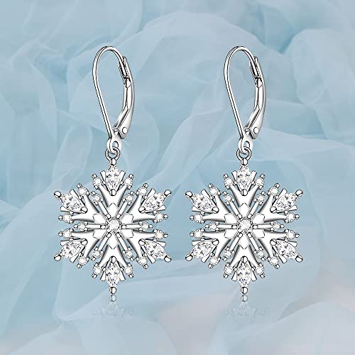 Snowflake Earrings For Women Girls Sterling Silver Christmas Hypoallergenic Leverback Drop Dangle Earrings Sensitive Ears Winter Frozen Flower Holiday Jewelry #TOP5