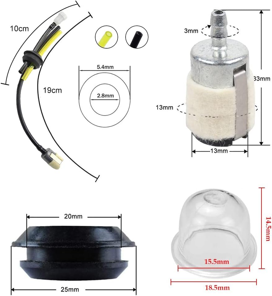 KIT 2 TUBI BENZINA CARBURANTE CON FILTRO E GOMMINO PER DECESPUGLIATORE