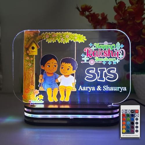 Image of lampees Rakhi Gift for Sister Personalized SIS Lamp Customized with Names, Nostalgic Raksha Bandhan Gifting Ideas for Sister, Didi, Siblings | Birthday Gifts |LED Multicolor