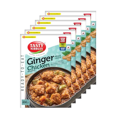Image of Tasty Nibbles Ready to Eat Ginger Chicken 200g | Open Heat & Eat | Non-Vegetarian | No Added Preservatives | Japanese Retort Technology [Pack of 6]