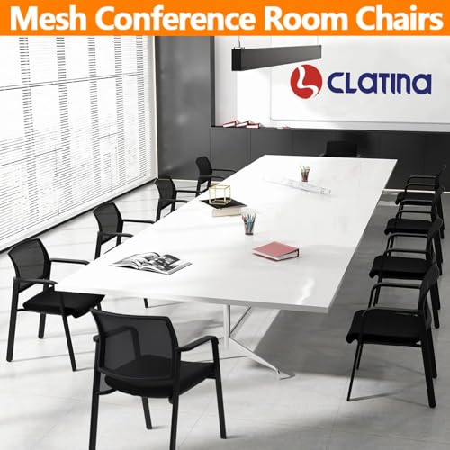 Image of CLATINA Guest Reception Stacking No Wheels Desk Chair, Mesh Back Waiting Room Chairs with Arm Upholstered Fabric Seat and Ergonomic Lumbar Support for Office Conference School Church, Black (8 Pack)