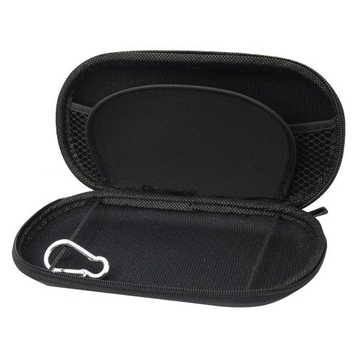 Protective Dual Zipper Hard Leather Case Travel Carrying Case with Carabiner Clip for PS Vita - Black