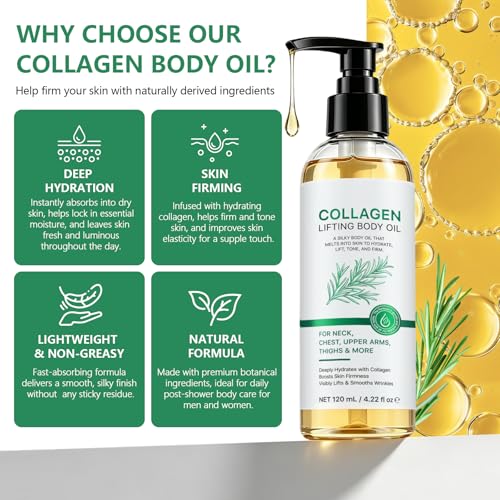 LLIOBGV Collagen Body Oil - Collagen Lifting Body Oil, Hydrating Firming Skin Dry Oil, Quick Absorption Non Greasy Body Moisturizer, Nourish Smooth Glowing Skin Daily Use (1 Pack) - Image 5