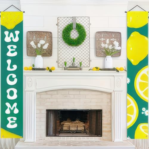 Image of BlissYard 2pcs Welcome Summer Door Banner Lemon Porch Banners Sign Sweet Daisy Summer Sunshine Front Door Hanging Decor Banner for Seasonal Home Hawaii Tropical Party Outdoor Decorations