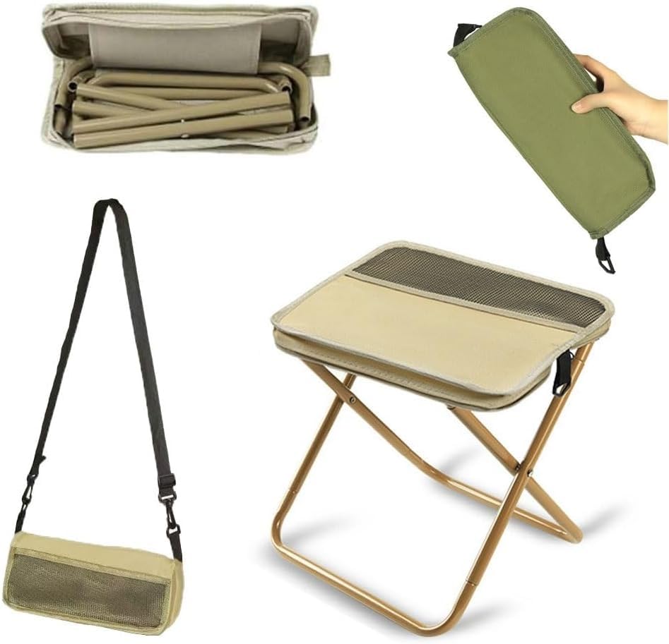AngloCrate Foldable backpack stool, portable mini outdoor camping folding seat, folding leisure chair with zipper, camping, fishing, hiking, outdoor barbecue(Khaki,S)