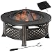 Outsunny Feuerschale mit Schürhaken Funkenschutz Feuerkorb Feuertisch rund Feuerstelle für Garten Camping BBQ Stahl Schwarz 81 x 81 x 50 cm