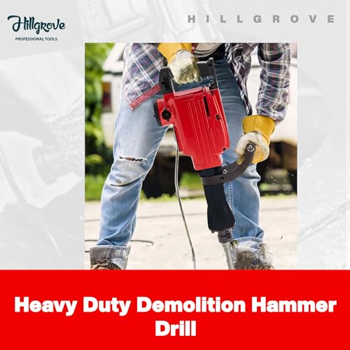 Image of Hillgrove HGCM1068M5 1800 Watt Heavy Duty Demolition Chisel+Hammer Concrete Breaker Drill Machine with 2 Bits for Breaking Concrete Road /Wall /Hammer Drill