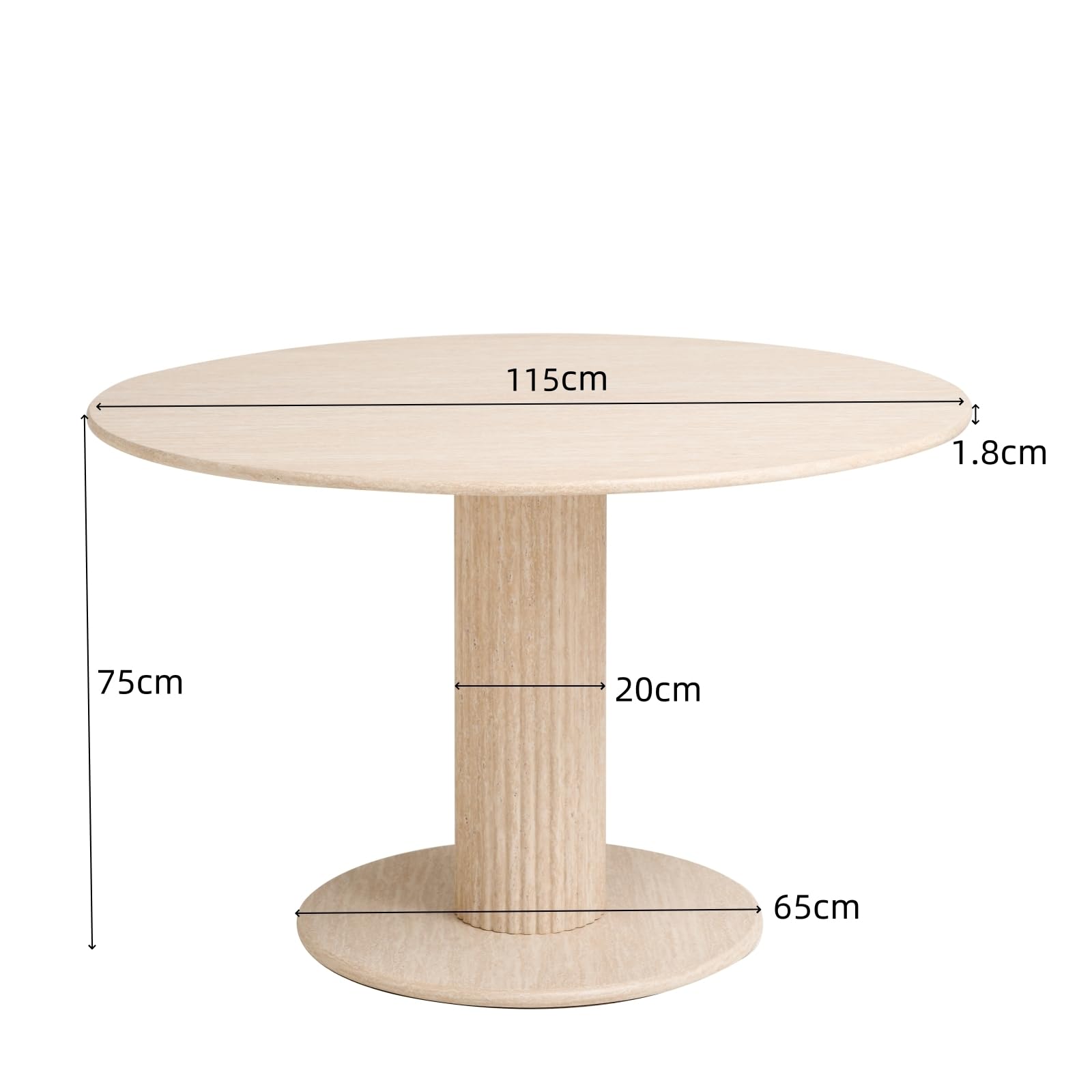 Table à Manger Ronde, Pieds Cylindriques, Aspect Marbre, Design Minimaliste Moderne, pour Salon ou Cuisine, 115 x 115 x 75 cm - Travertin Jaune