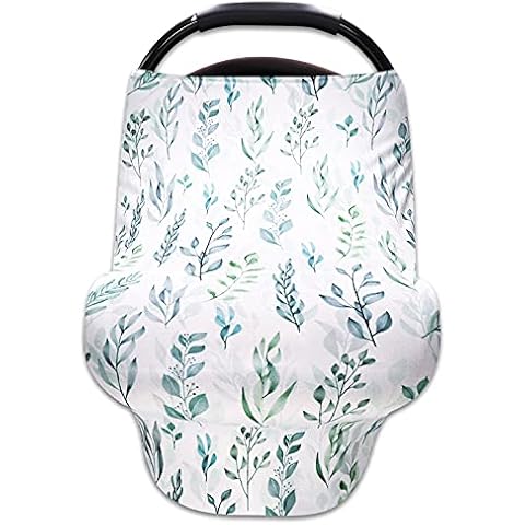 DILIMI Baby Car Seat Cover Green Leaf, Breastfeeding Cover Soft Breathable Infant Carseat Canopy Multifunctional Cover for Stroller/High Chair/Shopping Cart/Car Seat Canopies Cover