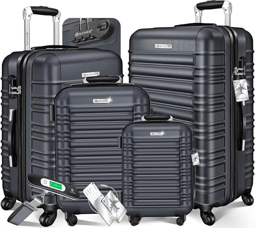 KESSER® Set de 4 valises à Coque Dure, Trolley Valise INCL. Balance + étiquette de Bagage à roulettes, Serrure, 4 roulettes ABS, S-M-L-XL